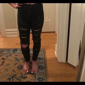 Ripped High Waisted American Eagle Black Jeans